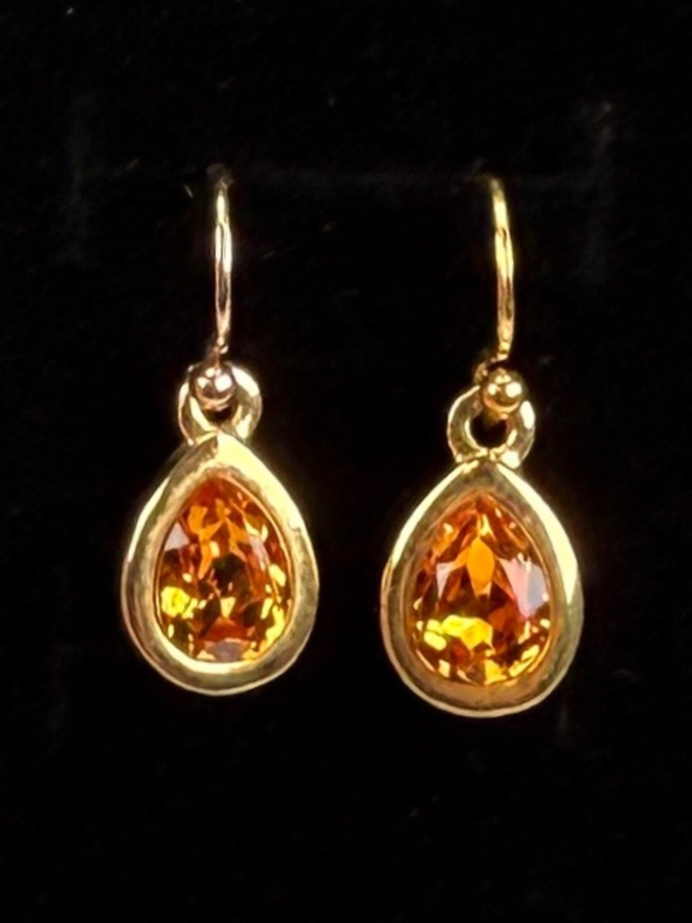Golden Godtone Teardrop Pierced Earrings with Amber Color Bling Accent